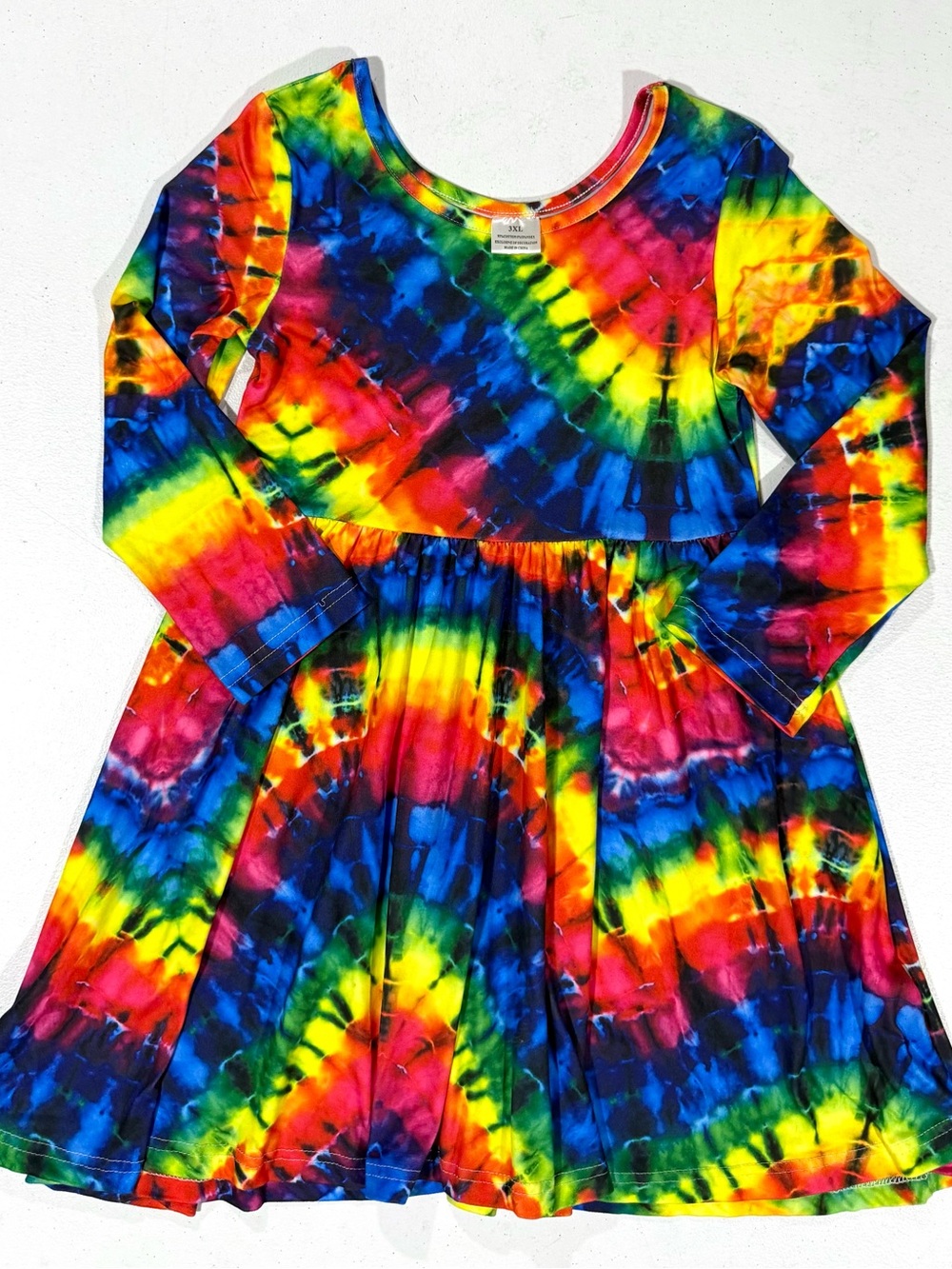 Kids Tie-Dye Long Sleeve Twirl Dress - Rainbow fits 7/8